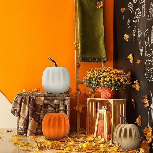 Woration 5 Inch Artificial Orange Pumpkin Decor
