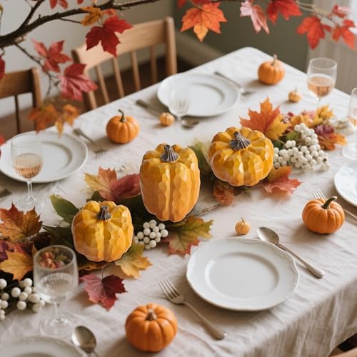 Winemana Artificial Yellow Pumpkin Centerpiece Set of 3