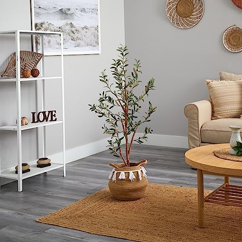 Nearly Natural 35ft Artificial Olive Tree with Jute Cotton Basket and Tassels