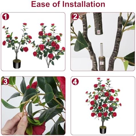 36FT Artificial Camellia Tree with 32 Red Flowers