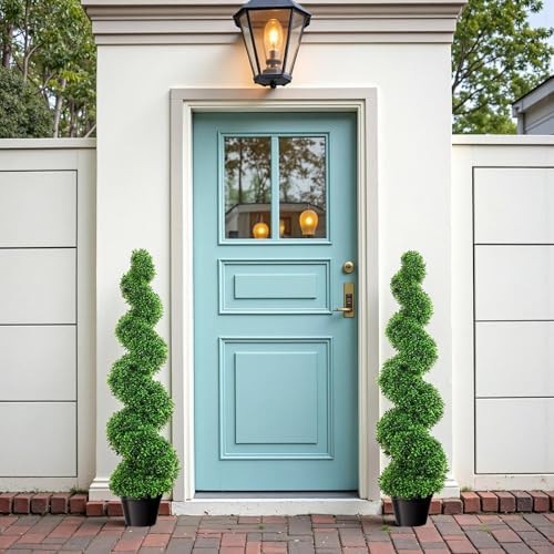5 Foot Artificial Boxwood Spiral Topiary Tree with Replaceable Leaves