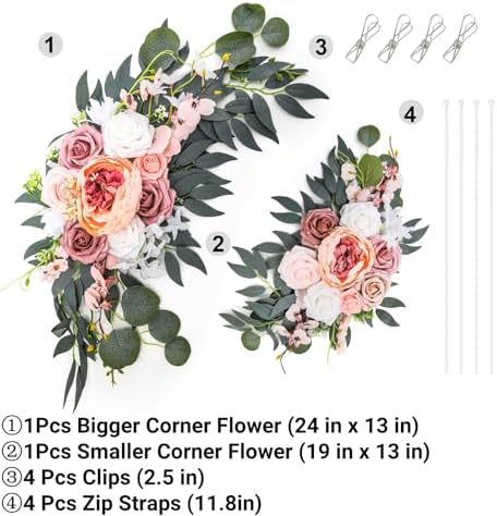 2 Pack Artificial Wedding Arch Flowers Pink White