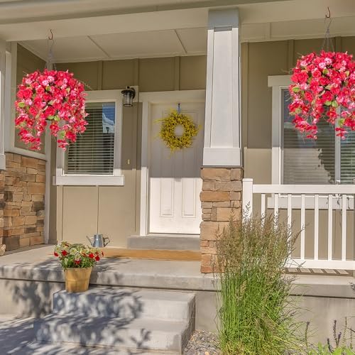 HyeFlora Fake Hanging Hibiscus Flower Basket RedPink