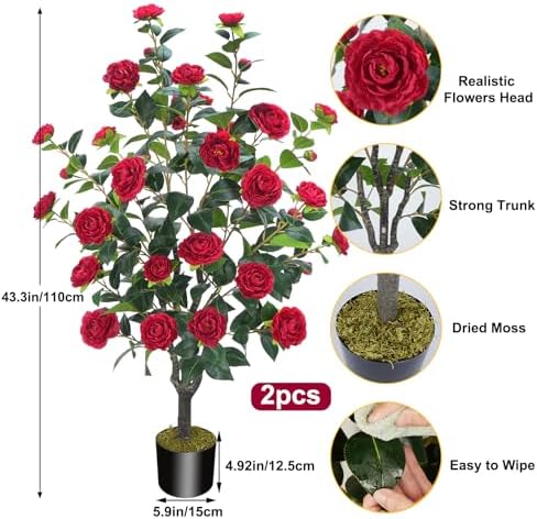 36FT Artificial Camellia Tree with 32 Red Flowers