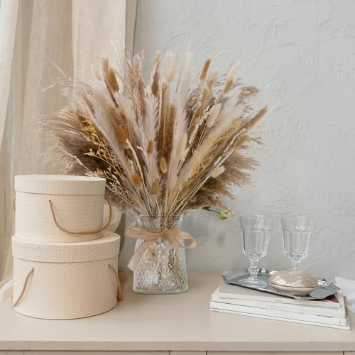 106pcs Dried Pampas Grass Bouquet with Vase