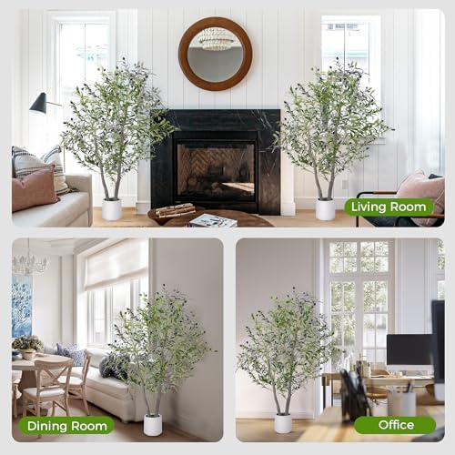 5FT Artificial Olive Tree with White Planter and Realistic Fruits