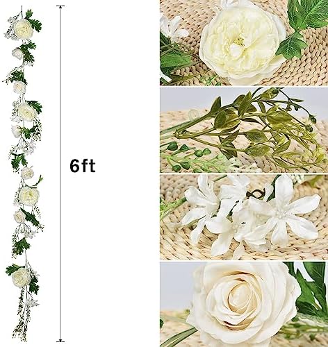 Lvydec 6ft Artificial White Peony Garland