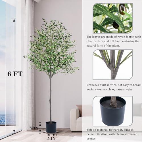 Realistic 6ft Artificial Olive Tree Indoor Decor