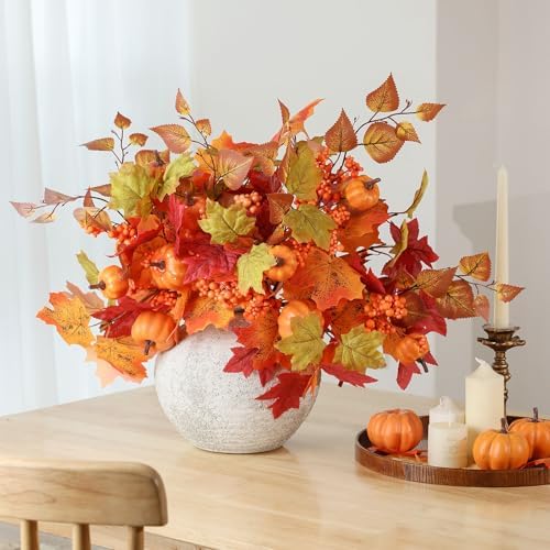 Mizii Autumn Decorations 6Pcs Maple Leaf Pumpkin Branch