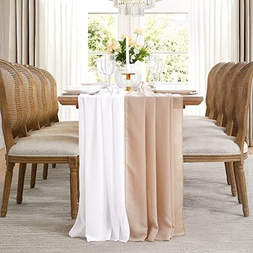 Warm Home Designs White Brown Chiffon Wedding Arch Drapery Fabric 24 Feet