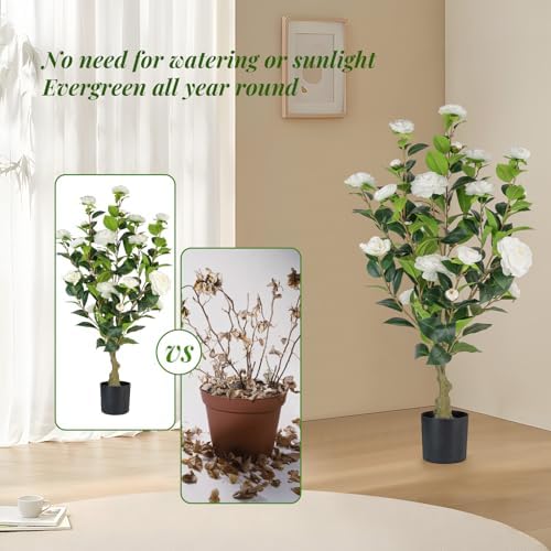Berdkaba Artificial Camellia Tree 2 Pack White 3FT Set