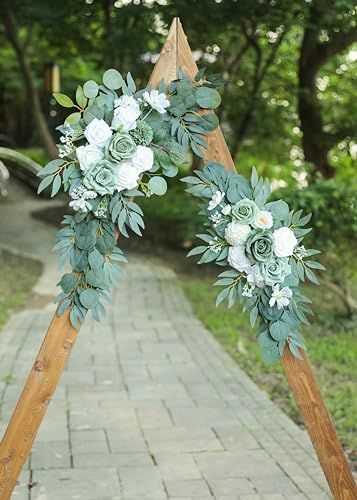 Udoula Artificial Sage Green Wedding Arch Flowers Swags Set of 2