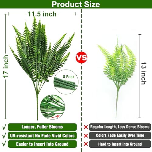 TURNMEON 8 Bundle Artificial Ferns Outdoor Decor