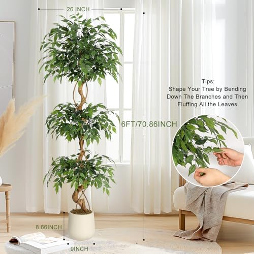 GarveeHome 6 Feet Ficus Artificial Tree with Curved Trunk