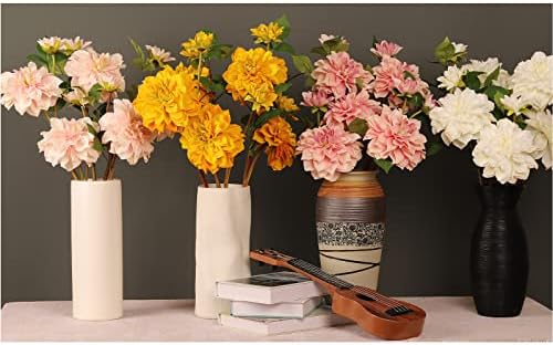 White Dahlia Artificial Flowers 24in Long Stem 5 Pcs