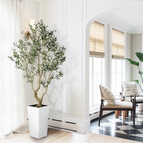 LYERSE Olive Tree 7 Feet Artificial with White Planter