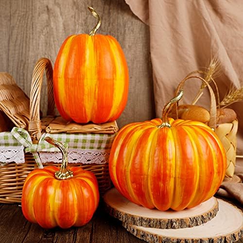 Winemana 3 Pcs Artificial Pumpkins Fall Decorations