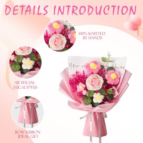 Handmade Crochet Flower Bouquet with Rose and Gypsophila