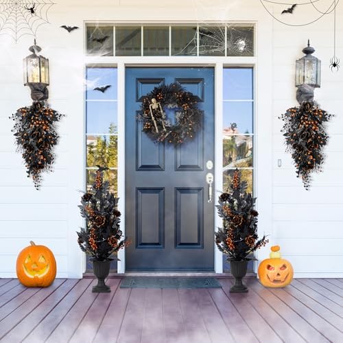 Glitzhome Set of 3 Halloween Decor Trees and Wreath