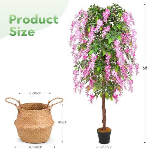 6ft Artificial Wisteria Tree with Seagrass Basket