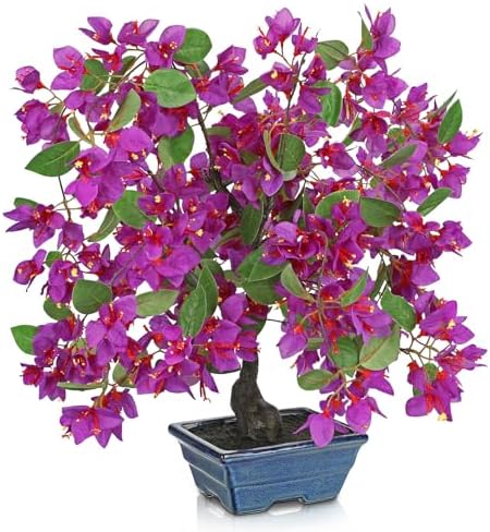 Briful Artificial Bougainvillea Tree in Blue Pot