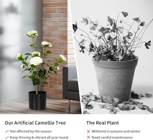 Artificial Camellia Tree 2 Pack White 2FT Cement Pot Decor