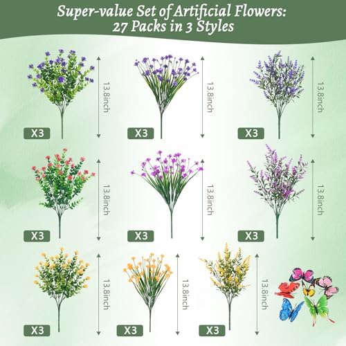 Yastouay 27 Bundle Artificial Flowers for Outdoor Decoration