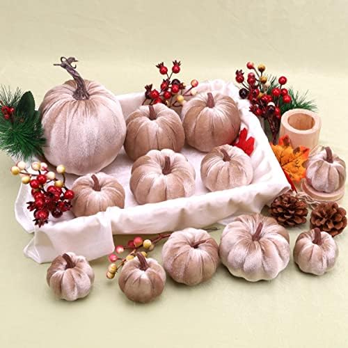 12Pcs Artificial Velvet Pumpkin Set Halloween Decor