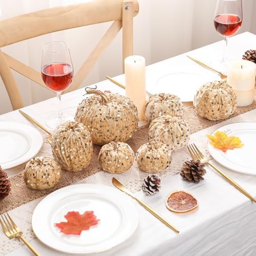 Beeveer 8 Pcs Glitter Velvet Pumpkin Decor Set