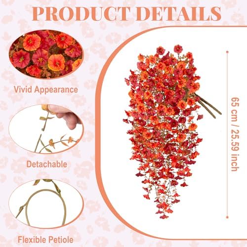 Artificial Fall Hanging Flowers 2pcs Orange Red