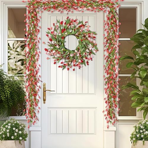 Red and Pink Spring Flower Garland Decor