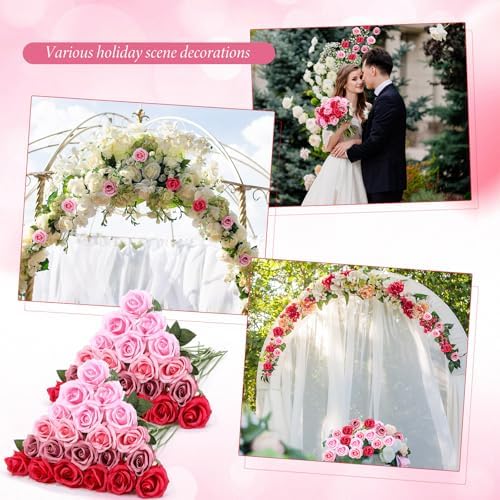Hotop 40 Pcs Gradient Pink Silk Roses Bulk for Home Wedding Centerpieces