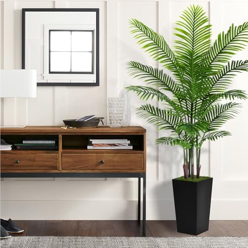 Artificial Palm Tree 6FT - Fake Tropical Areca Plant in Black Planter