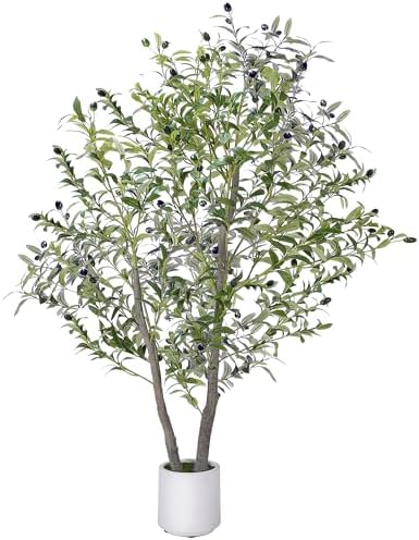 5FT Artificial Olive Tree with White Planter and Realistic Fruits
