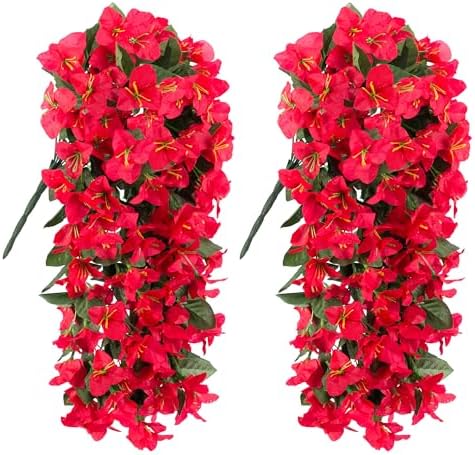 HyeFlora Artificial Bougainvillea Hanging Flowers Red 2pcs