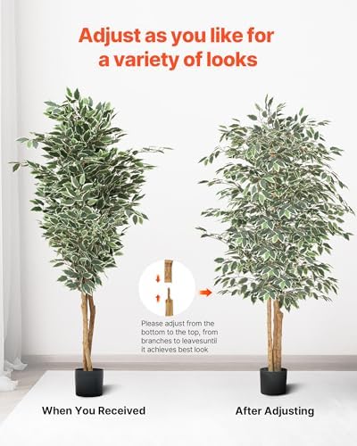 VEVOR 6FT Artificial Ficus Tree with Black Pot