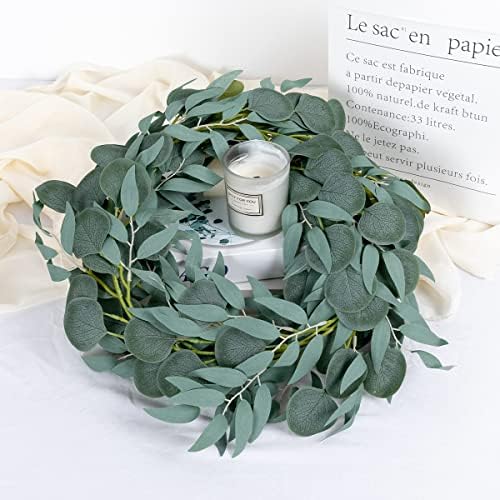 Kisflower 5 Pack Green Eucalyptus Garland with Willow Leaves