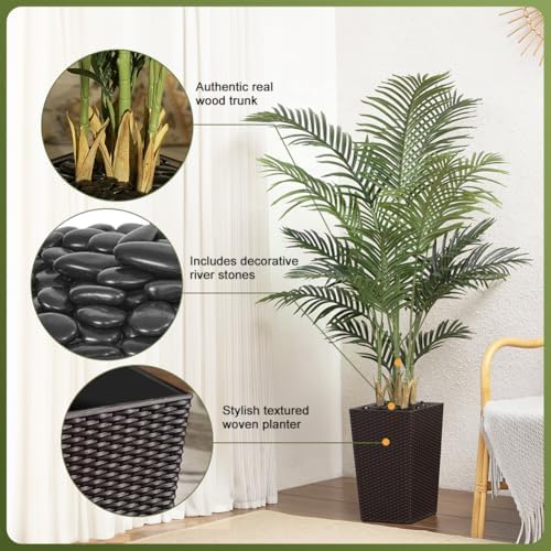 5FT Artificial Palm Tree with Brown Taper Planter and Pebbles