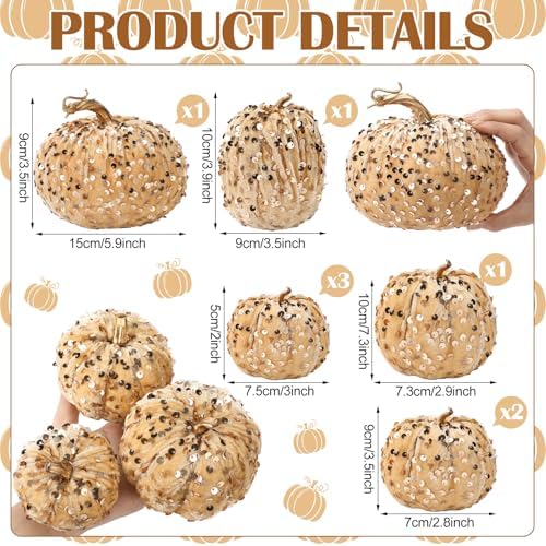 Beeveer 8 Pcs Glitter Velvet Pumpkin Decor Set