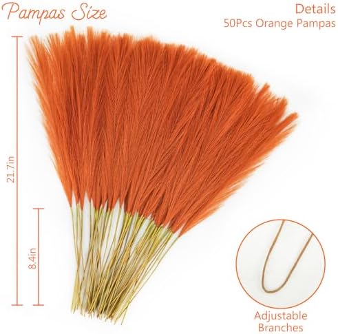 50pcs Burnt Orange Artificial Pampas Grass Decor
