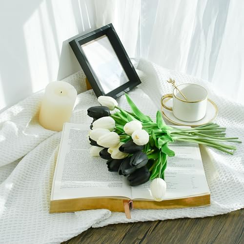 Mandys Artificial Tulips 20 Stems 135 Inch Black and White Faux Flowers