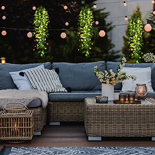 Mudder 3 Packs LED Artificial Hanging Plants with Lights