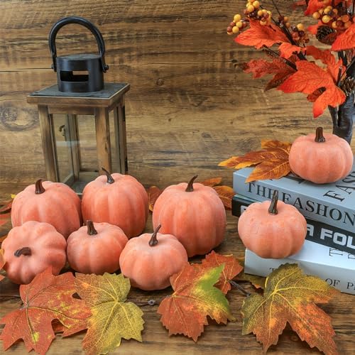 8pcs Plastic Pumpkins for Thanksgiving Centerpiece Autumn Decor