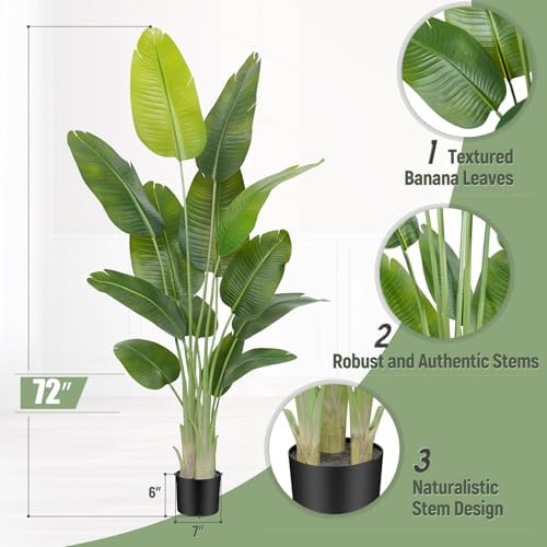 Lifelike Bird of Paradise Artificial Plant 6ft Faux Banana Leaf Tree