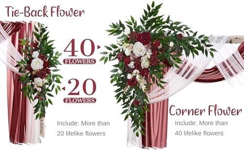 WEDFLOR Wedding Arch Flowers with Drapes Kit - Pack of 4