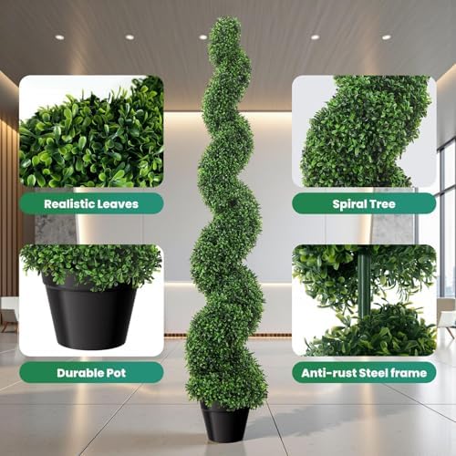 5 Ft Artificial Boxwood Spiral Topiary Tree