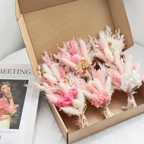 Cenyn 6 Pack Pink Boho Dried Flower Bouquets