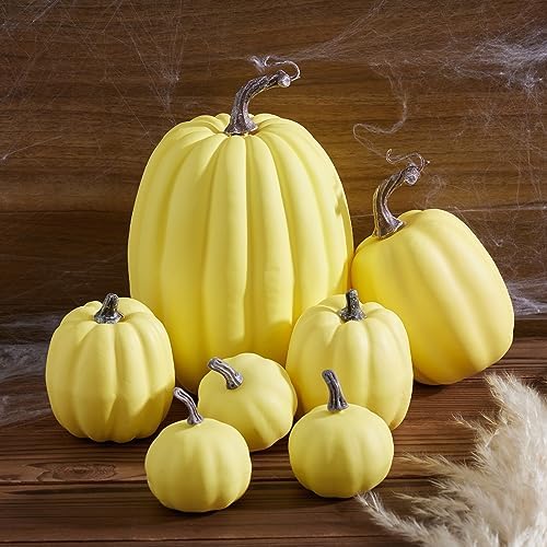 7Pcs Artificial Pumpkins Faux Foam Fall Decor Yellow
