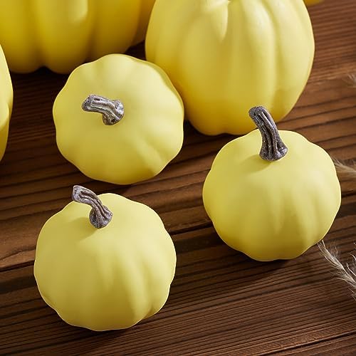 7Pcs Artificial Pumpkins Faux Foam Fall Decor Yellow