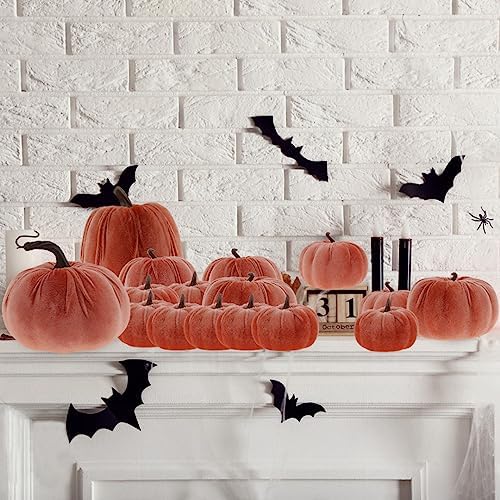 16Pcs Artificial Velvet Pumpkins Halloween Autumn Decor Thanksgiving Centerpiece